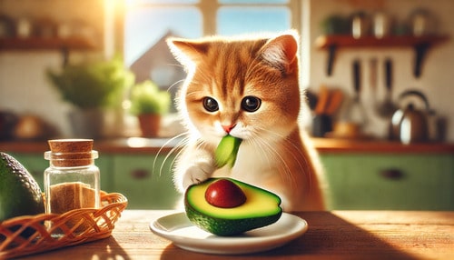 Gatito comiendo aguacate