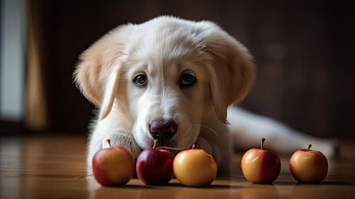 perro comiendo manzanas