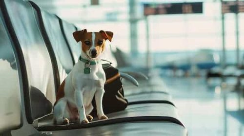 perro sentado en aeropuerto 