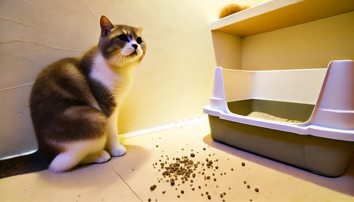 Gato orinando fuera de su arenero